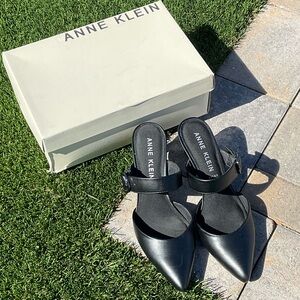 Anne Klein Black Leather Mules